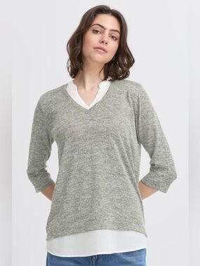 fransa Green Cream Faux Layered Sweater Women’s Size Small Spring Summer Casual